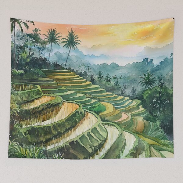 Item preview, Tropical Sunset Rice Terraces Watercolor designed and sold by Nytheris.
