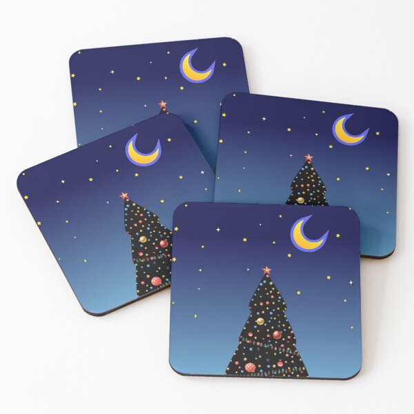 Item preview, Dark Winter Night Christmas Tree Art with Crescent Moon and Stars designed and sold by DeeLulu.