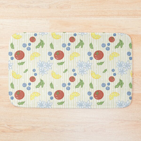 Item preview, Fruit and flower cute seamless pattern on yellow and white striped background  designed and sold by dreamseller88.
