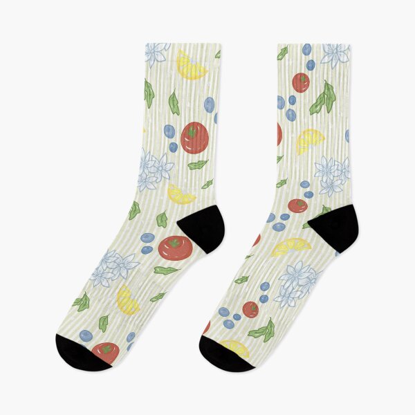Item preview, Fruit and flower cute seamless pattern on yellow and white striped background  designed and sold by dreamseller88.