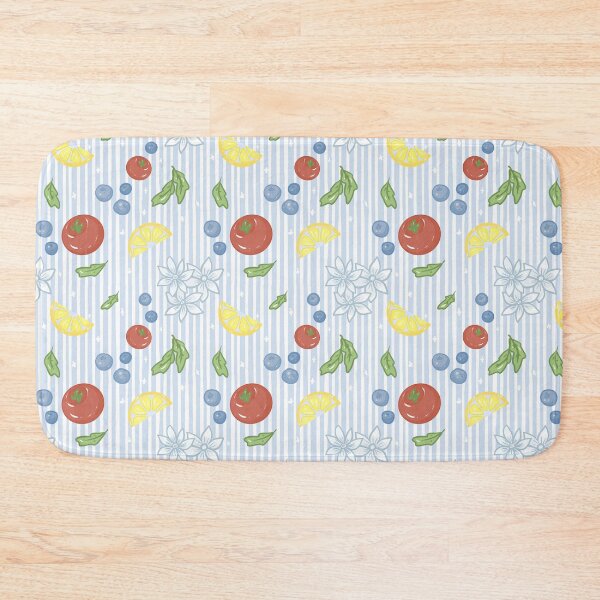 Item preview, Fruit and flower cute seamless pattern on blue and white striped background designed and sold by dreamseller88.