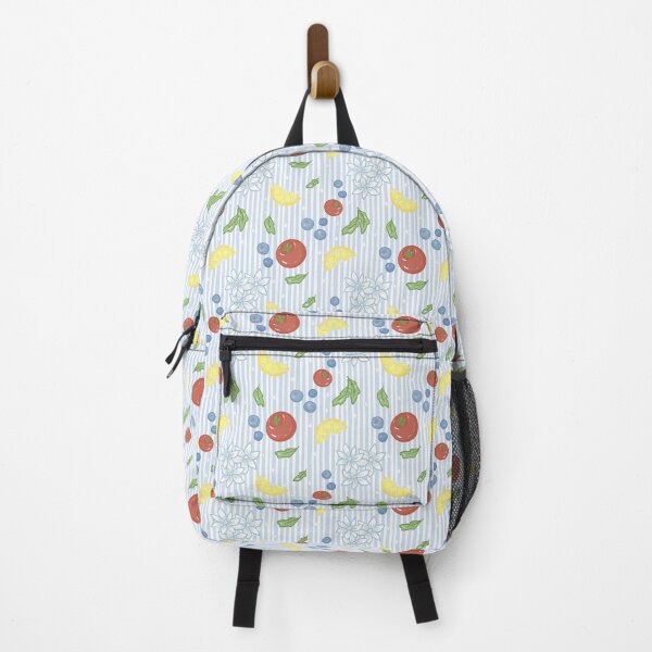 Item preview, Fruit and flower cute seamless pattern on blue and white striped background designed and sold by dreamseller88.