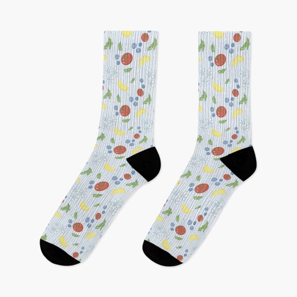 Item preview, Fruit and flower cute seamless pattern on blue and white striped background designed and sold by dreamseller88.