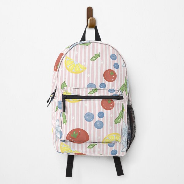 Item preview, Fruit and flower cute seamless pattern on pink and white striped background designed and sold by dreamseller88.