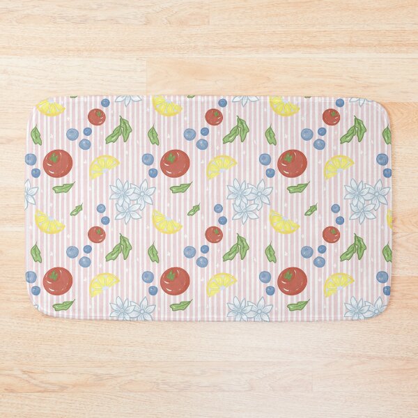 Item preview, Fruit and flower cute seamless pattern on pink and white striped background designed and sold by dreamseller88.