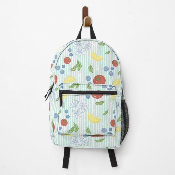 Item preview, Fruit and flower cute seamless pattern on light green and white striped background designed and sold by dreamseller88.