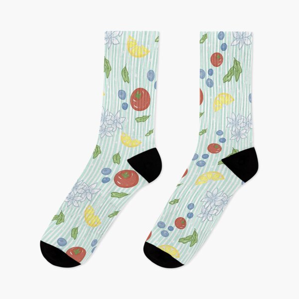 Item preview, Fruit and flower cute seamless pattern on light green and white striped background designed and sold by dreamseller88.
