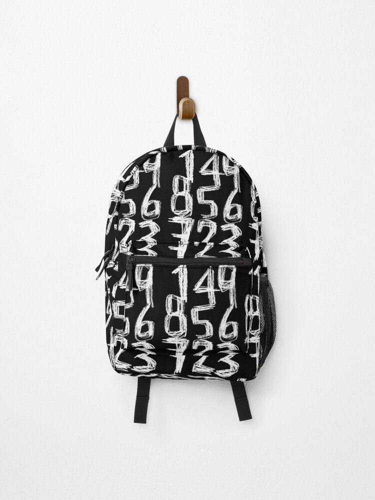 Thumbnail 1 of 3, Backpack, Random White Numbers Numberblock designed and sold by badlydrawnbabe.