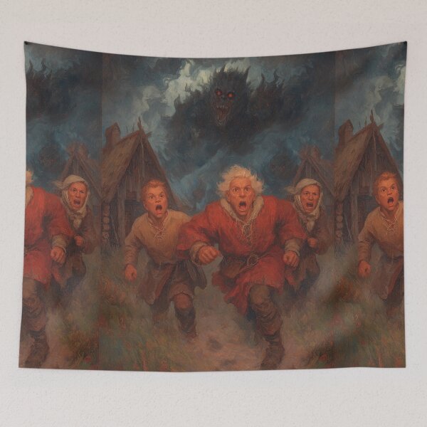 Item preview, Villagers run from the great beast of smoke. designed and sold by Piotrek0001.