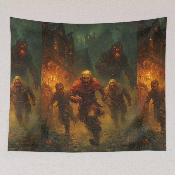 Item preview, The last villagers flee the ember-eyed monster's rage. designed and sold by Piotrek0001.