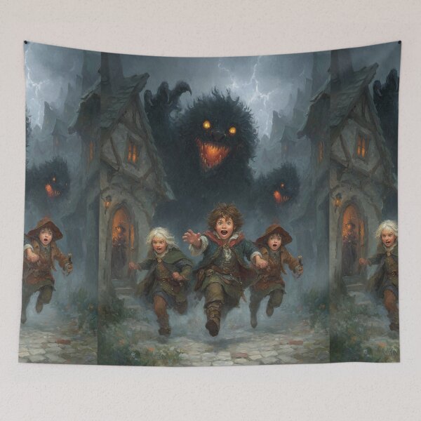 Item preview, The little folk flee the forest beast's glowing maw. designed and sold by Piotrek0001.
