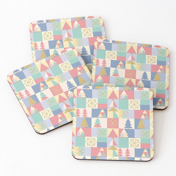 Item preview, Retro Pastel Christmas Pattern – Geometric Trees & Golden Snowflakes designed and sold by Iras-Art-Corner.