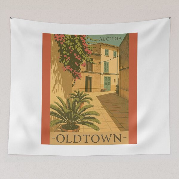 Item preview,  Mallorca Alcudia Oldtown – Vintage Travel Poster | Retro illustration designed and sold by Brinax.