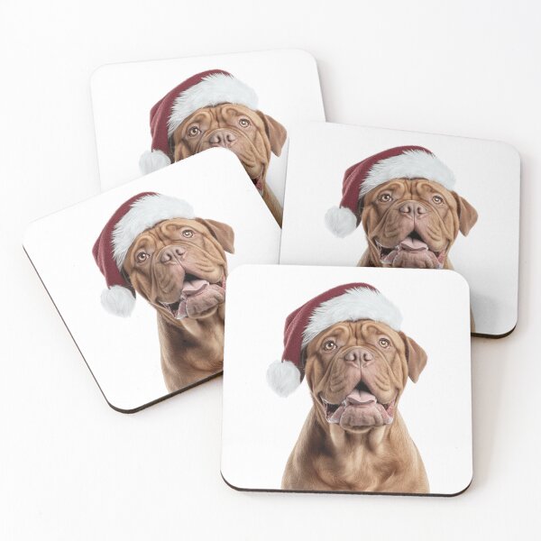 Item preview, Dogues de Bordeaux with Christmas Hat – Festive French Mastiff Xmas Design designed and sold by LazyOwlStore.