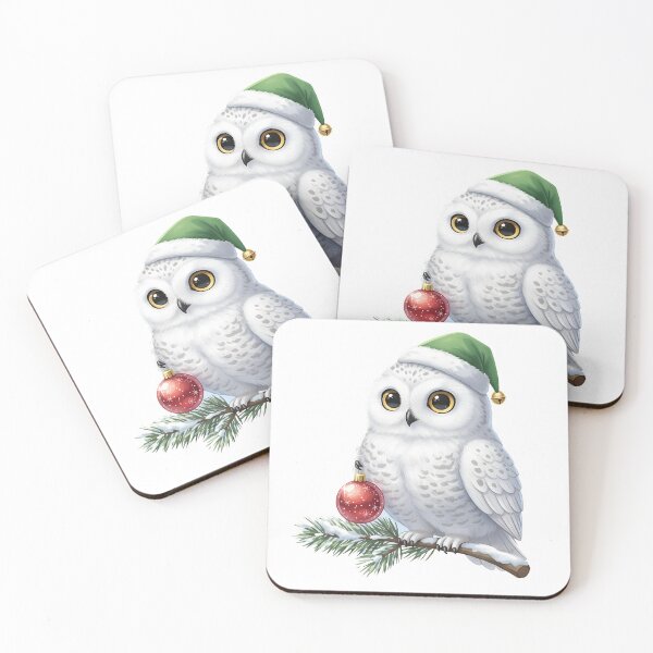 Item preview, Snow Owl in Elf Hat - Sparkling Christmas Ornament Digital Art designed and sold by DamianRoy88.