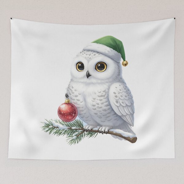 Item preview, Snow Owl in Elf Hat - Sparkling Christmas Ornament Digital Art designed and sold by DamianRoy88.