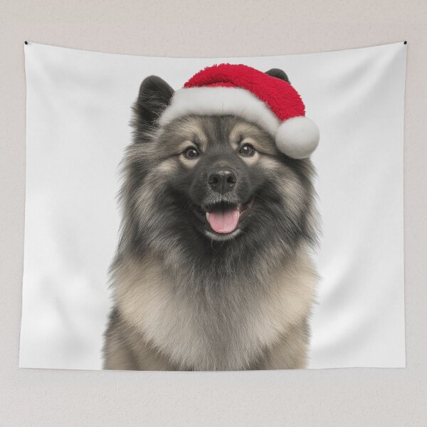 Item preview, Keeshond dog with Christmas Hat – Festive Wolfspitz dog Xmas Design designed and sold by LazyOwlStore.