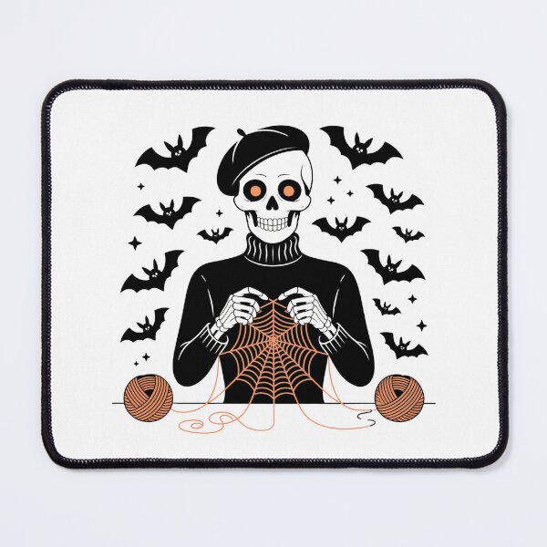 Item preview, Beret-Wearing Skeleton Knits Spooky Spider Web designed and sold by smilesupplyco..