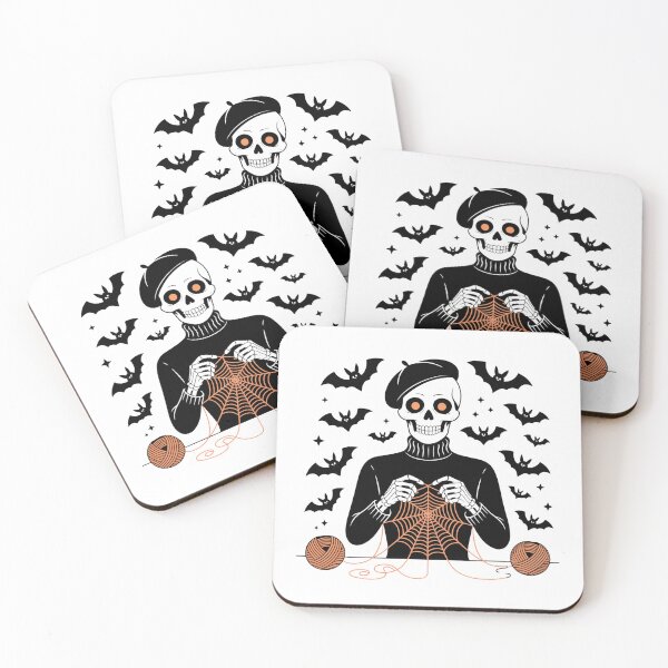 Item preview, Beret-Wearing Skeleton Knits Spooky Spider Web designed and sold by smilesupplyco..