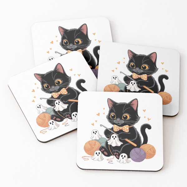 Item preview, Cute Black Cat Knitting Halloween Ghosts designed and sold by smilesupplyco..