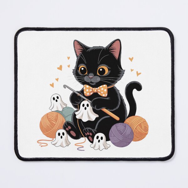 Item preview, Cute Black Cat Knitting Halloween Ghosts designed and sold by smilesupplyco..