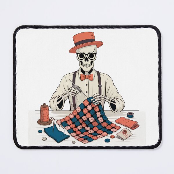 Item preview, Skeleton Tailor Knitting a Patchwork Quilt designed and sold by smilesupplyco..
