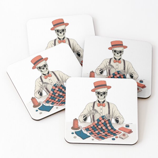 Item preview, Skeleton Tailor Knitting a Patchwork Quilt designed and sold by smilesupplyco..