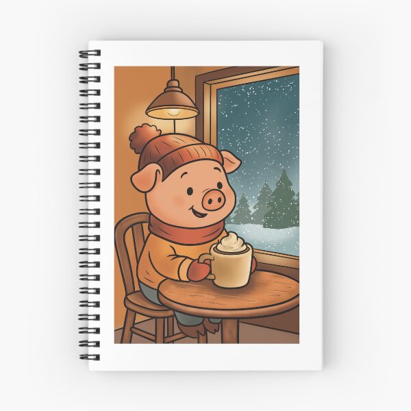 Item preview, Cozy Pig Drinking Hot Cocoa in Winter Café – Cute Holiday Postcard for Postcrossing & Winter Lovers designed and sold by artista.magico.