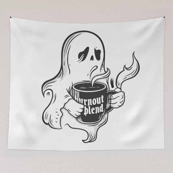 Item preview, Sleepy Ghost with Coffee designed and sold by Overthink Juice.