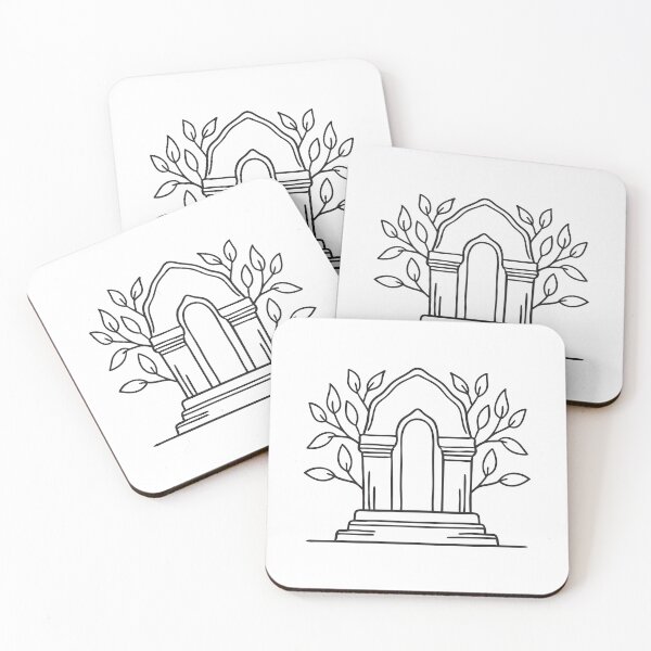 Item preview, A temple wall with carvings under leafy branches designed and sold by rasagamastore.