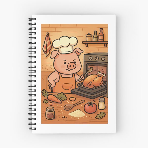 Item preview, Serious Chef Pig Cooking Roasted Turkey – Funny Kitchen Illustration Postcard for Food Lovers & Postcrossing designed and sold by artista.magico.