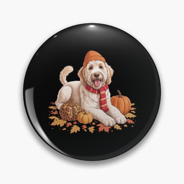Item preview, Goldendoodle Dog Fall Scarf Leopard Pumpkins Autumn Leaves designed and sold by PunkNation-Arts.