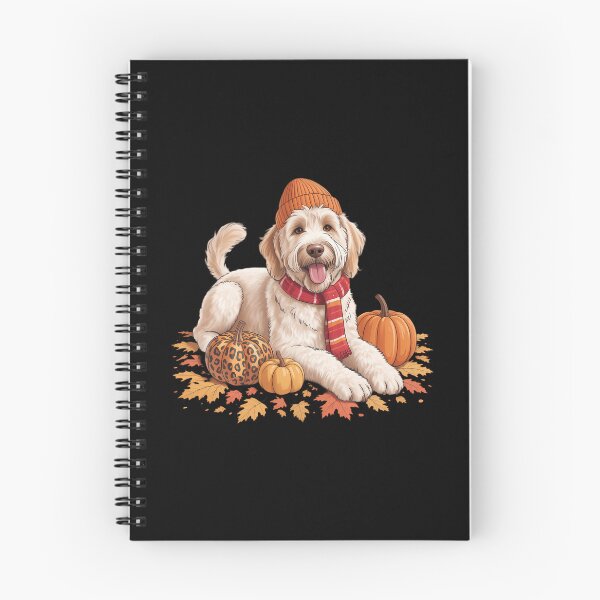 Item preview, Goldendoodle Dog Fall Scarf Leopard Pumpkins Autumn Leaves designed and sold by PunkNation-Arts.