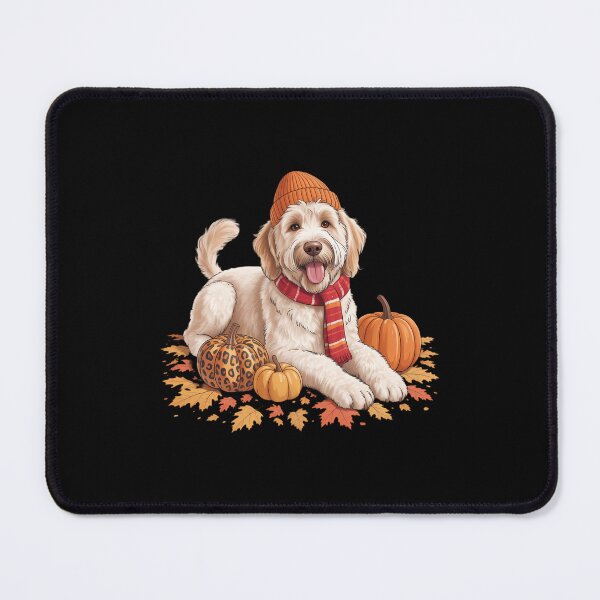 Item preview, Goldendoodle Dog Fall Scarf Leopard Pumpkins Autumn Leaves designed and sold by PunkNation-Arts.