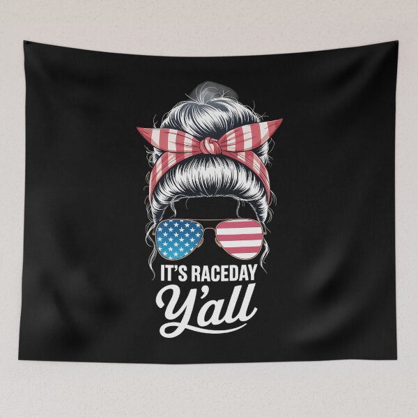 Item preview, Dirt Track Racing Race Girl Usa American Flag Glasses Bun designed and sold by HellD3vil-Art.