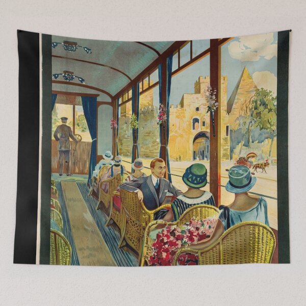 Item preview, Vintage Rome Travel Poster | Art Deco Tram Tours | Early 20th Century Style | Elegant & Luxurious Interior Scene designed and sold by artofuniverse.
