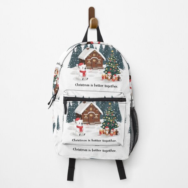 Item preview, Cute house, Christmas tree, animated Polar bear, dog and cat standing in front of a Christmas tree, wearing a Santa hat and scarf. designed and sold by PWDigitalArt.