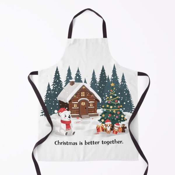 Item preview, Cute house, Christmas tree, animated Polar bear, dog and cat standing in front of a Christmas tree, wearing a Santa hat and scarf. designed and sold by PWDigitalArt.
