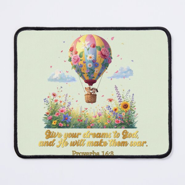 Item preview, Give Your Dreams to God – Proverbs 16:3 | Whimsical Christian Hot Air Balloon Art | Faith & Inspiration Floral Design designed and sold by AmenAlways.