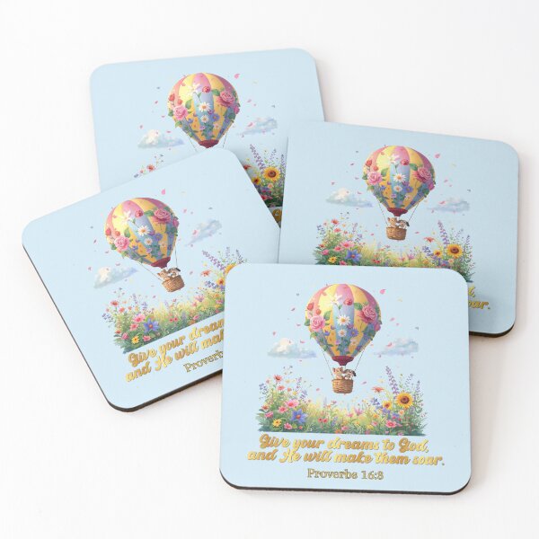 Item preview, Give Your Dreams to God – Proverbs 16:3 | Whimsical Christian Hot Air Balloon Art | Faith & Inspiration Floral Design designed and sold by AmenAlways.