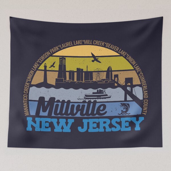 Item preview, Millville New Jersey Sunset Retro Vintage Local Pride Logo designed and sold by CRHPOD20.