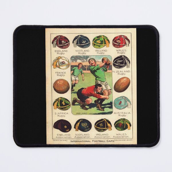 Item preview, Vintage Rugby & Football Caps Art | Early 20th Century Sports Illustration | Ireland vs Wales Rugby Match Scene designed and sold by artofuniverse.
