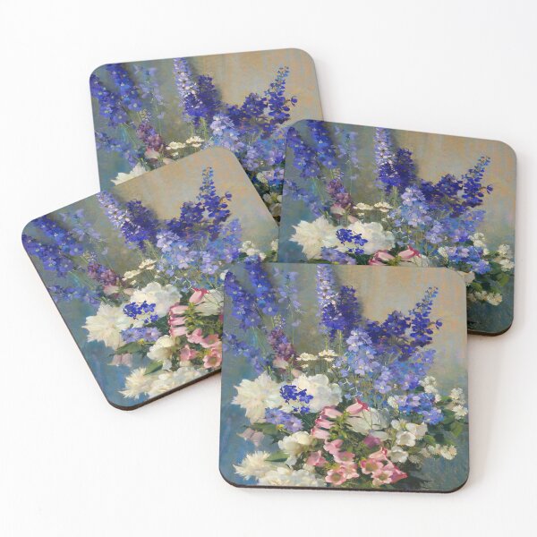 Item preview, Blue and Pink Floral Still Life – Larkspur, Peonies and Canterbury Bells – Laura Coombs Hills 1910// Public Domain designed and sold by Vernissage-dart.