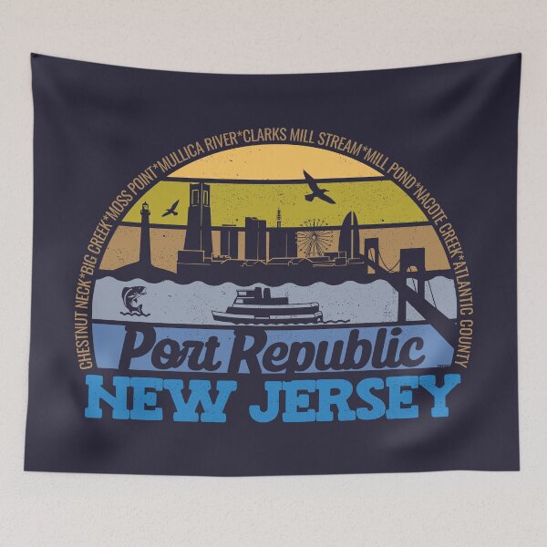 Item preview, Port Republic New Jersey Sunset Retro Vintage Local Pride Logo designed and sold by CRHPOD20.
