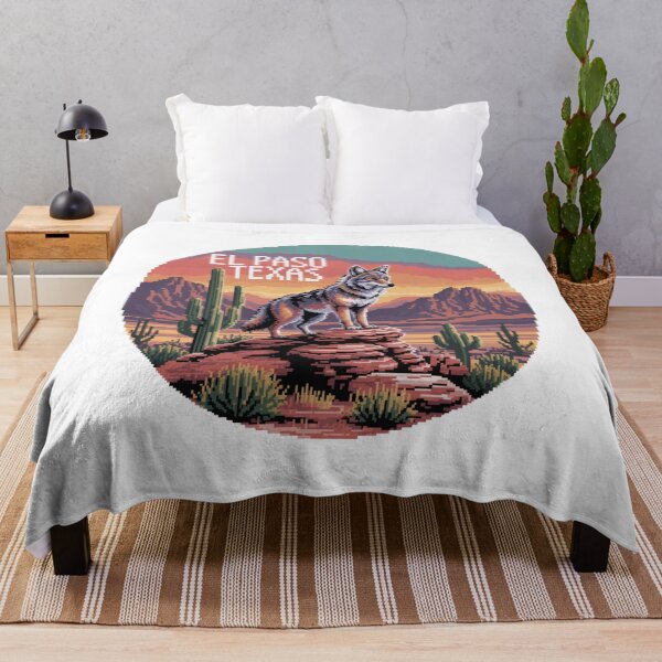 Item preview, El Paso Texas Pixel Art – Desert Coyote on Red Rocks | Retro 8-Bit Southwestern Sunset Design designed and sold by CircinusStore.