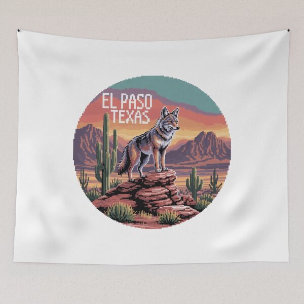 Item preview, El Paso Texas Pixel Art – Desert Coyote on Red Rocks | Retro 8-Bit Southwestern Sunset Design designed and sold by CircinusStore.