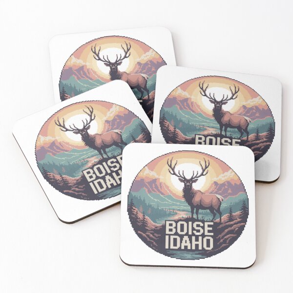 Item preview, Boise Idaho Pixel Art – Majestic Elk in Mountain Sunset | Retro 8-Bit Nature Landscape Design designed and sold by CircinusStore.