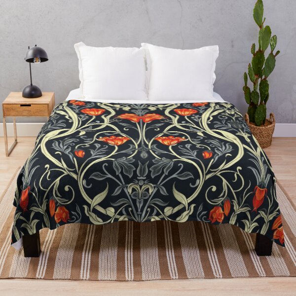 Item preview, Art Nouveau Tulip Red Floral Pattern on Black designed and sold by Atlas Kai.