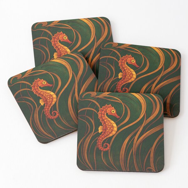 Item preview, Art Nouveau seahorse swimming amongst seaweed  designed and sold by Markantonyart.