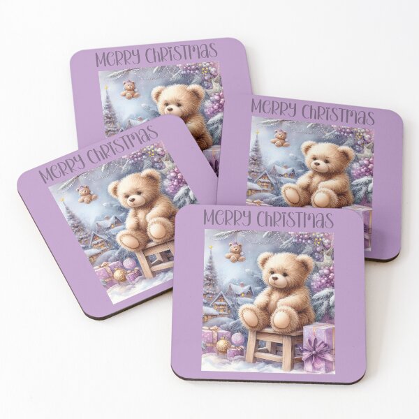 Item preview, Cute Teddy Bear Merry Christmas Design | Pink and Purple Holiday Decor Art designed and sold by a1qualityd.